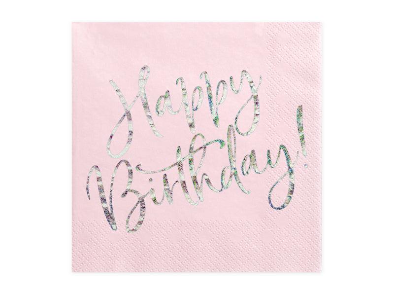 Servietten Happy Birthday, hell-puderrosa, 33x33cm (1 VPE / 20 Stk.) - FeierGlanz